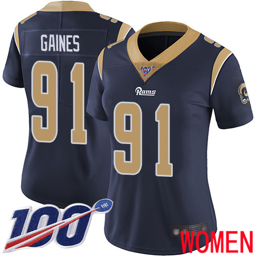 Los Angeles Rams Limited Navy Blue Women Greg Gaines Home Jersey NFL Football #91 100th Season Vapor Untouchable->women nfl jersey->Women Jersey